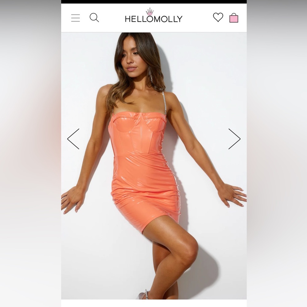 NWT Hello Molly Coral Pink Mini Dress Rhinestone Straps